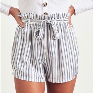 Hollister blue, white striped paper bag shorts. NWOT